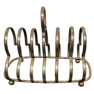 Antique Vintage French Silver Plate 6 Slice Toast Rack Letter Holder w/ Handle
